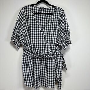 BloomChic Gingham Wrap Peplum Top Black White Cottagecore Tie Waist Blouse 22